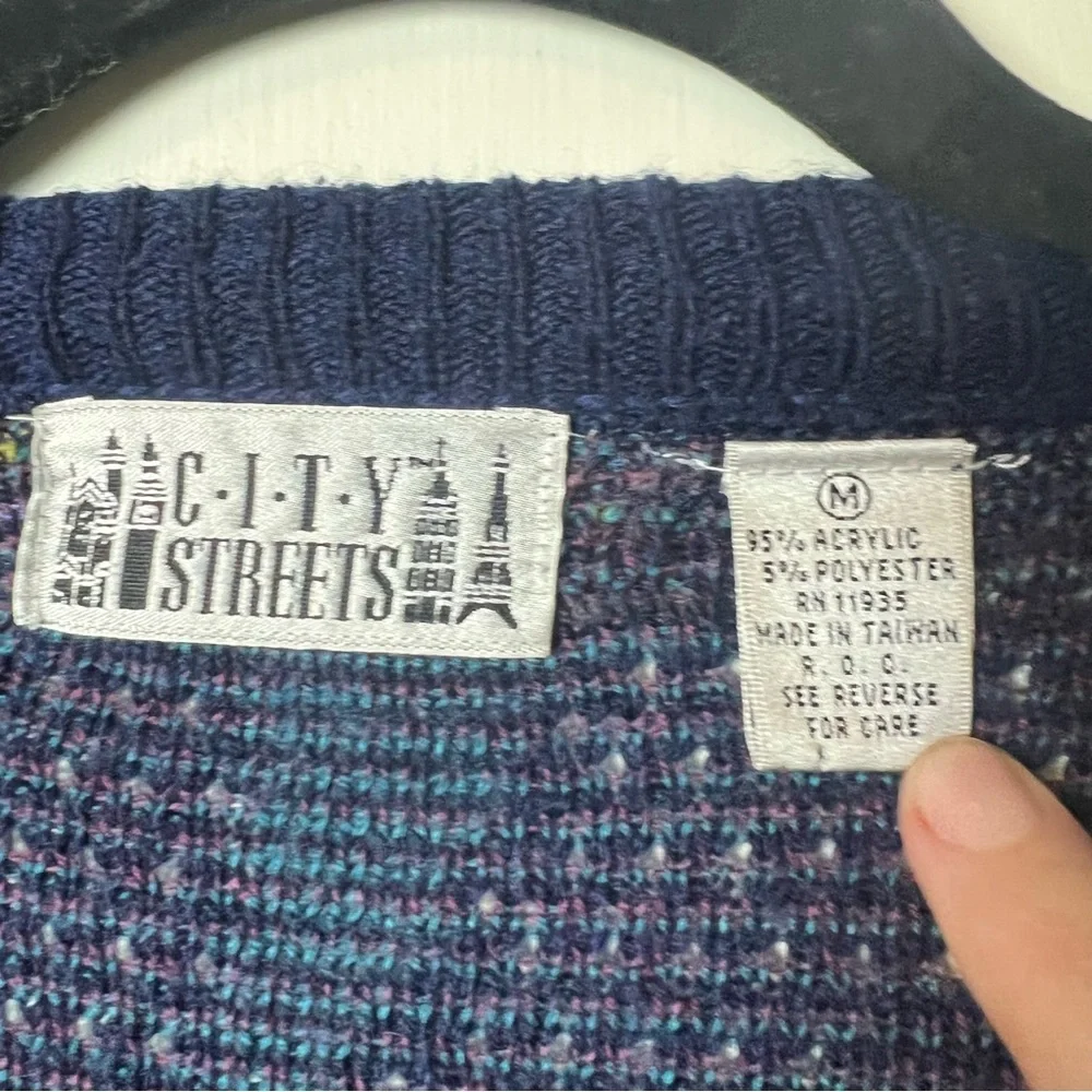 City‎ Streets - Women’s Vintage 90s Geometric Knit Cardigan Navy – Sz M